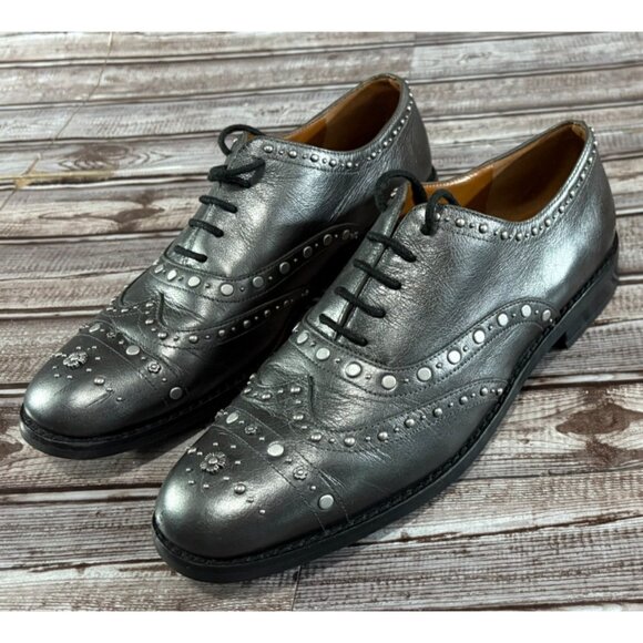 Coach Tegan Oxford Leather Tea Rose Studs Lace Up Shoes Size 8.5 B - Picture 1 of 9